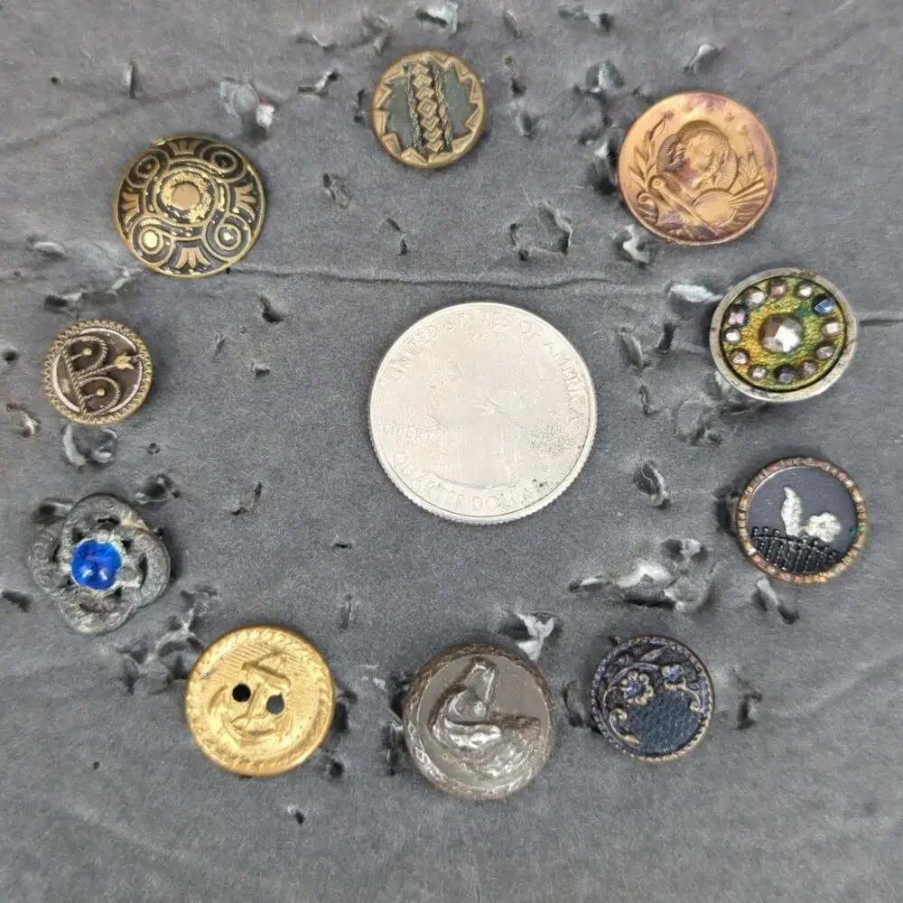 LOT MM of 10 Antique Vintage Victorian Brass Mixed Materials Buttons ESTATE FIND